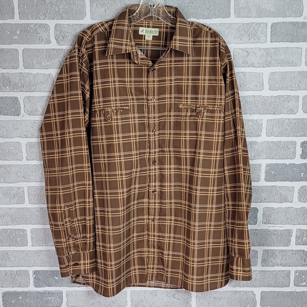 Haband Vintage Plaid Men's Dress Shirt Casual Button Down Long Sleeve Size L